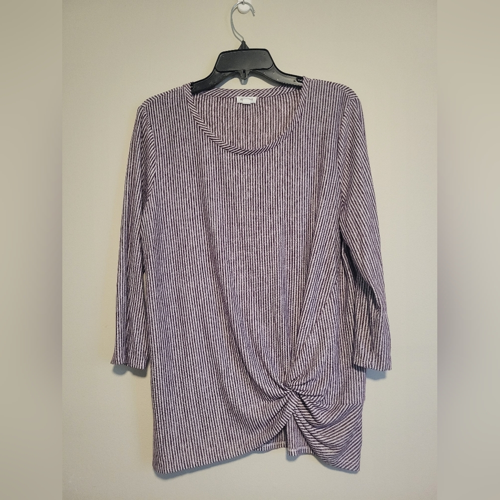 Westport 3/4 Sleeve Shirt Burgandy And White Stripe Petite XL